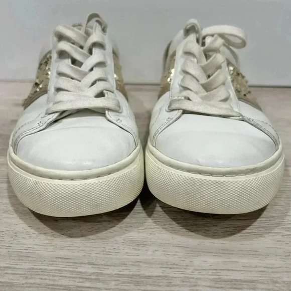 Tory Burch Carter Sequin Leather White Lace Up Casual Shoes Sneakers Size 8 - Picture 2 of 10